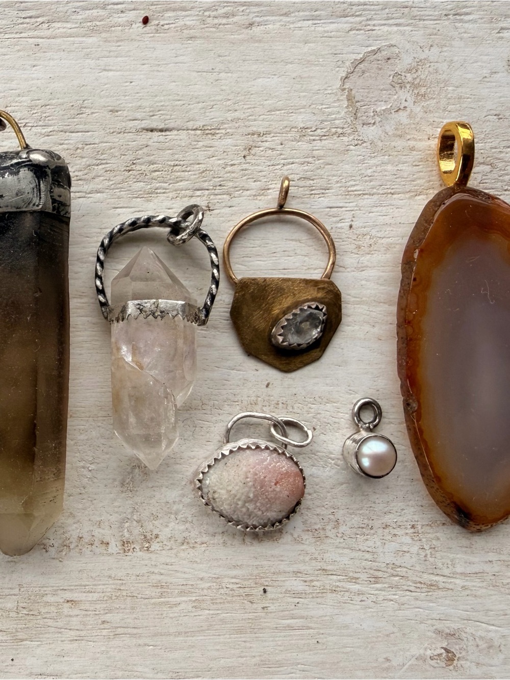 Mixed Stone Crystal Pendant Set - Clear Quartz, Pearl & Agate Charms